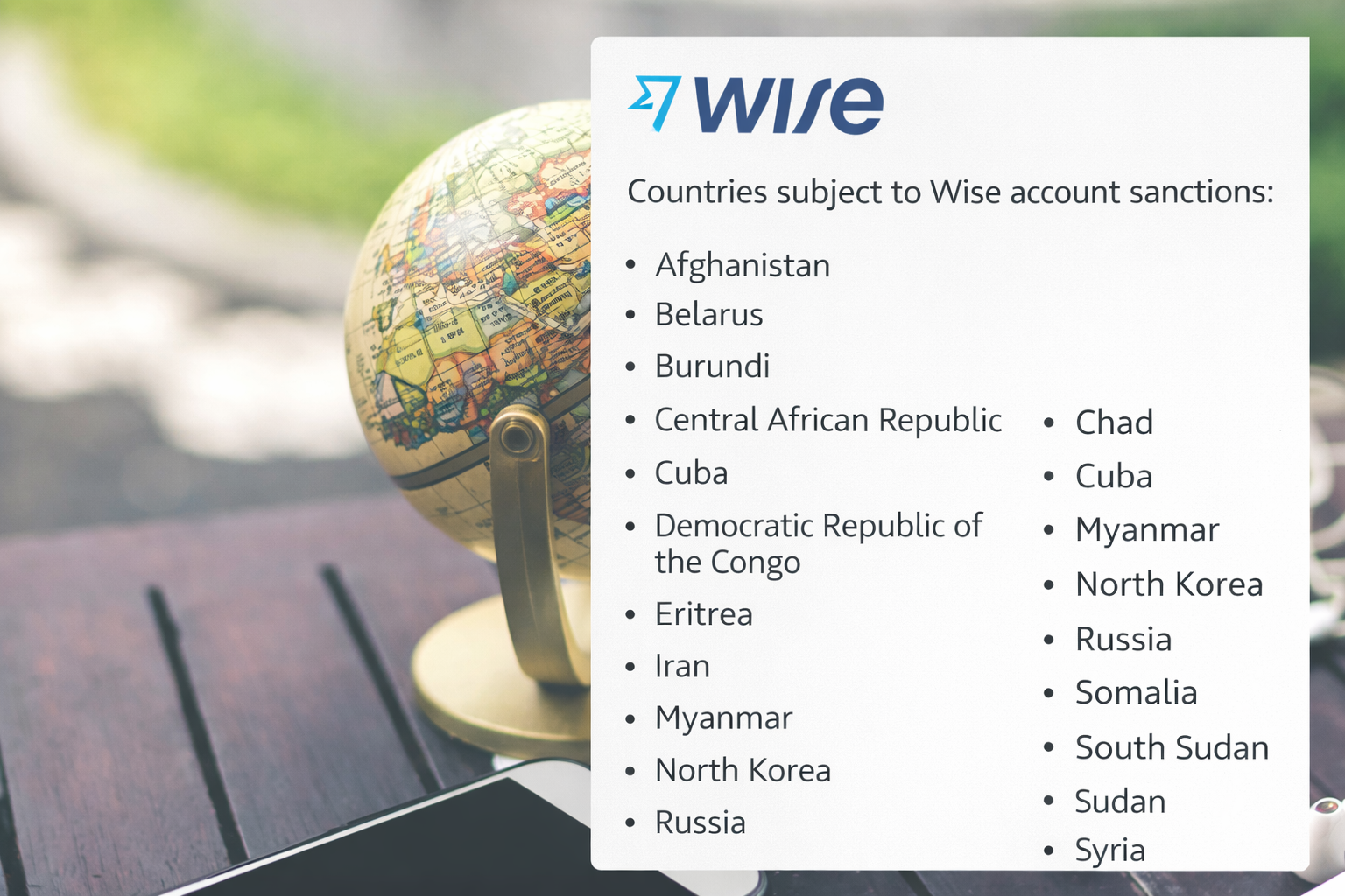 لیست کشور های تحریم حساب وایز