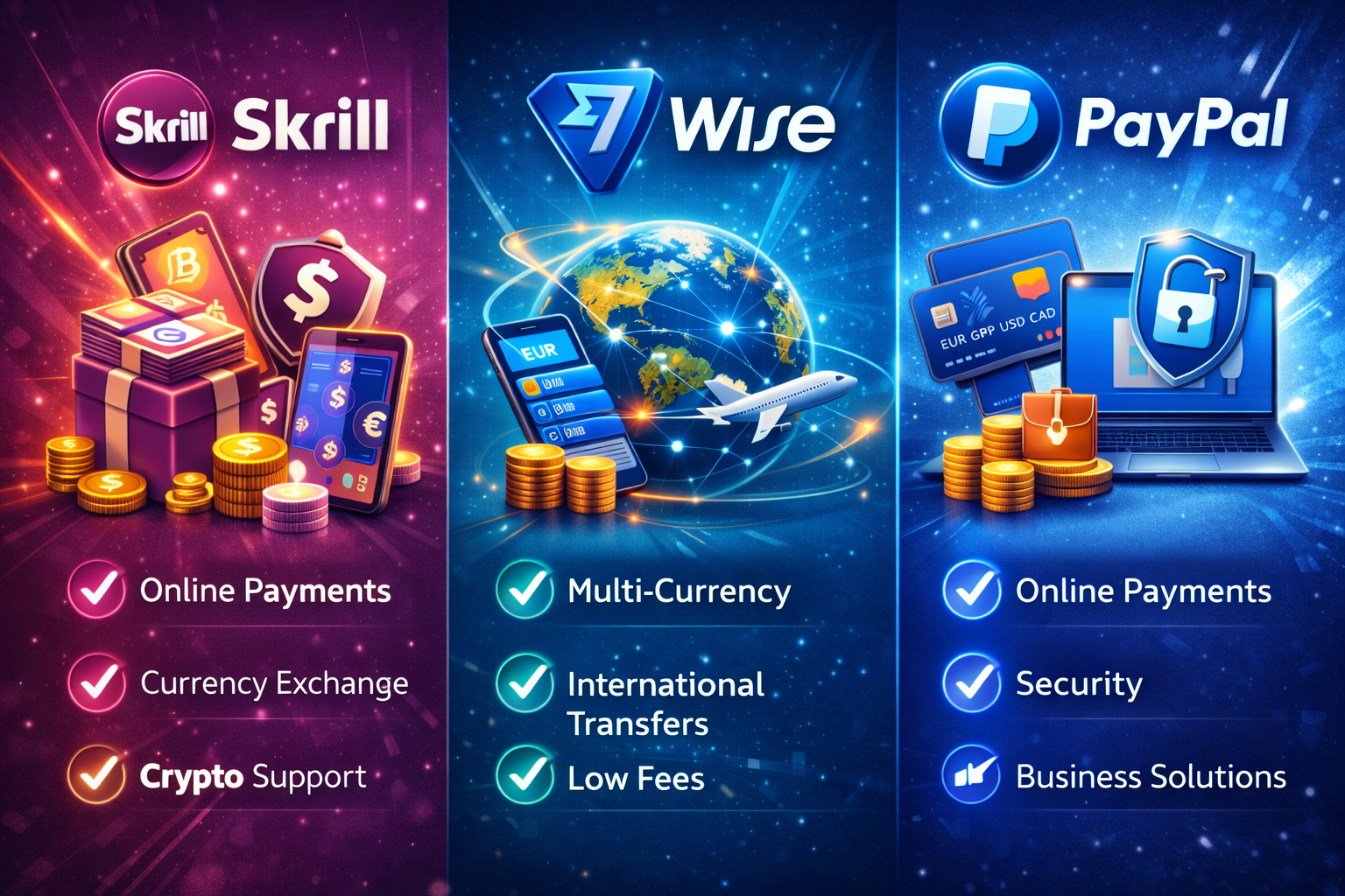 مقایسه Skrill با Wise و PayPal؛ کدام انتخاب بهتری است؟